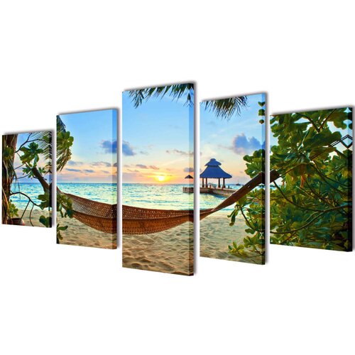 vidaXL Zidne Slike na Platnu s Printom Plaže i Viseće Mreže 100 x 50 cm Cijene