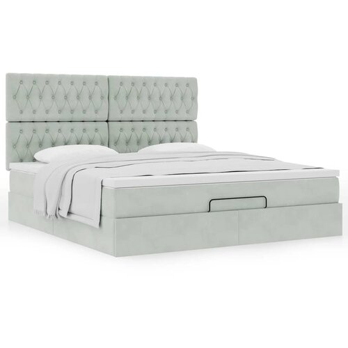 vidaXL Otomanski posteljni okvir z vzmetnicami siv 160x200 cm žamet Cene