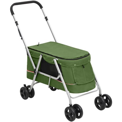 VidaXL Sklopiva kolica za pse zelena 100x49x96 cm od lanene tkanine Slike