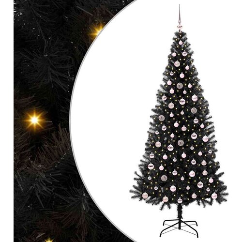 VidaXL Božićno drvce s 300 LED svjetlima s stalakom Crna 240 cm PVC Slike