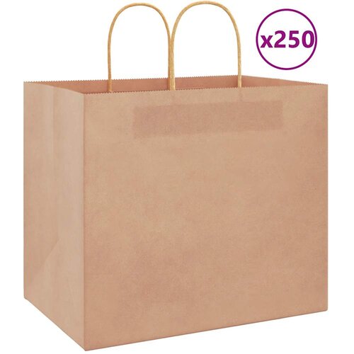 VidaXL Papirnate vrečke 250 kosov z ročaji rjave barve 32x22x28 cm Slike