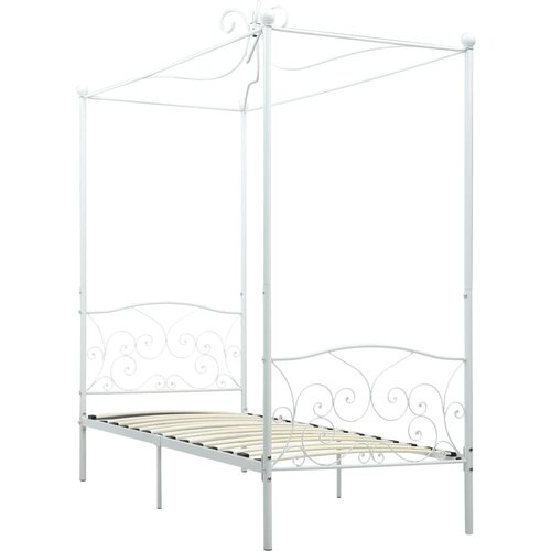 Maison Chic Posteljni okvir - Enojna postelja - Postelja za odrasle z ogrodjem za baldahin bel kovinski 90x200 cm, (21696126) Cene