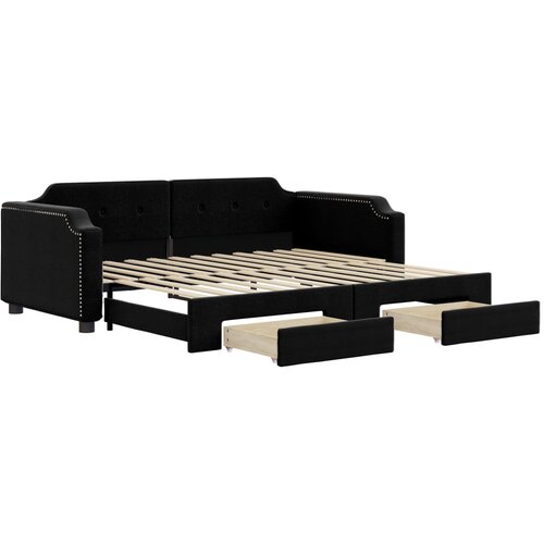  Dnevni krevet na razvlačenje s ladicama crni 100x200 cm tkanina Slike