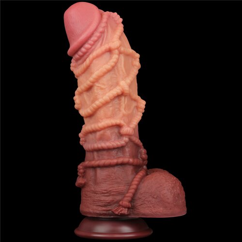 Lovetoy Dual Layered Platinum Silicone Cock with Rope Curved 10.5" Cene