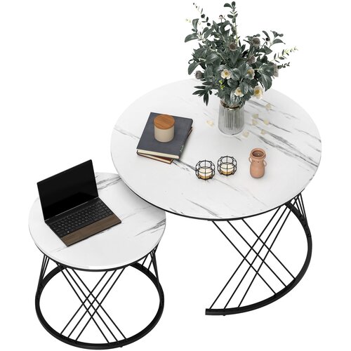 HOMCOM Komplet dnevnih miz iverna plo&scaron;ča, kovina 70D x 70&Scaron; x 46,5V cm bela, (5000242683) Cene