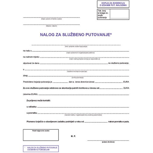  OBRAZAC A-210/NCR/A PUTNI NALOG (SA STANJEM BROJILA) FOKUS Cene