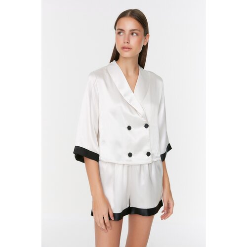 Trendyol Ecru Striped Satin Pajamas Set Slike