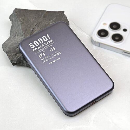  power bank prenosiva baterija magsafe pd W52 5000mAh siva Slike