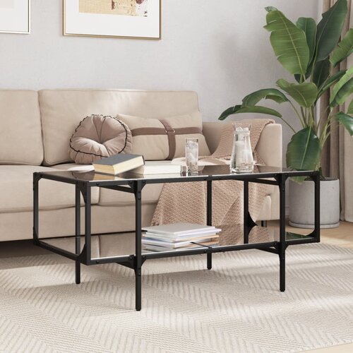 vidaXL Klubska mizica s črno stekleno površino 98,5x50x45 cm jeklo Cene