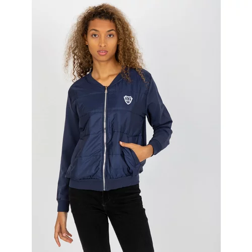 Fashion Hunters RUE PARIS navy blue quilted bomber sweatshirt with pockets