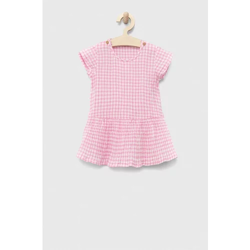 United Colors Of Benetton Pamučna haljina za bebe boja: ružičasta, mini, širi se prema dolje