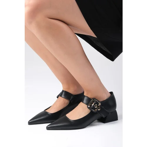 Mio Gusto Lilou Black Color Pointed Toe Women's Low Heel Shoes