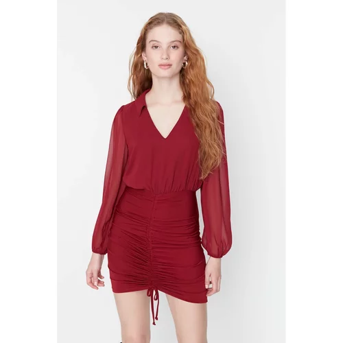 Trendyol Claret Red Ruffle Detailed Bodycone Dress