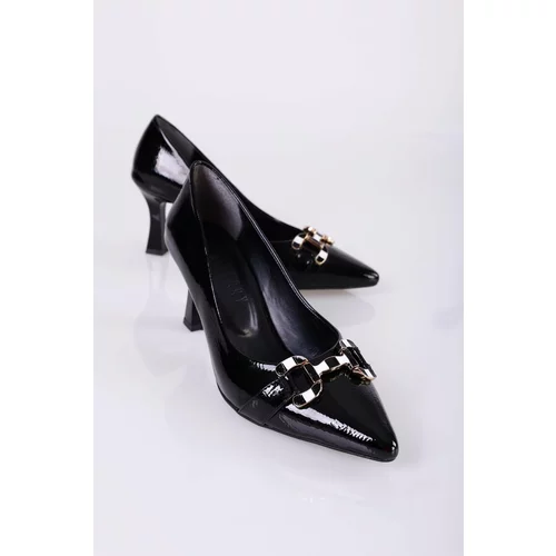 Shoeberry Women's Sadie Black Patent Leather Heeled Shoes Stiletto