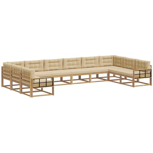 vidaXL Zunanja garnitura za sedenje z blazino 10 pcs Bela in bež, (5000281797) Cene