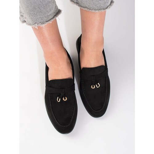 Shelvt Women's black suede loafers Slike