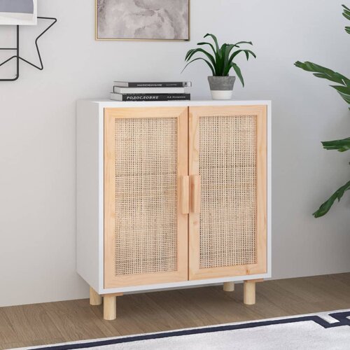 vidaXL Komoda bela 60x30x70 cm trdna borovina in naravni ratan Cene