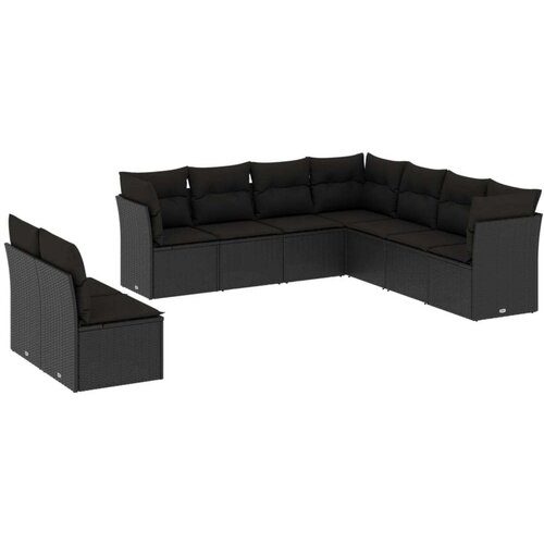 VidaXL 9-dijelni set vrtnih sofa s jastucima crni od poliratana Slike