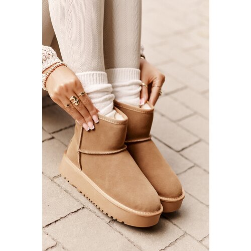 FG2 Women's Suede Snow Boots On Platform Above Ankle Camel Rianaella Cene