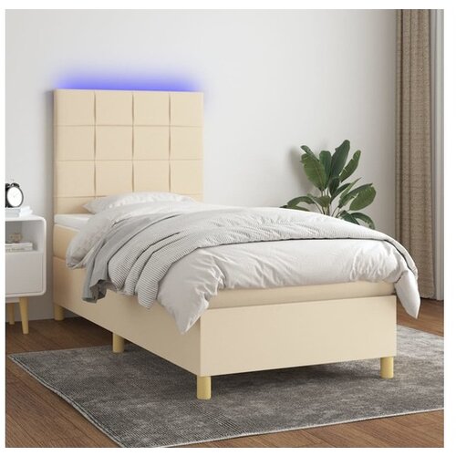 VidaXL Krevet box spring s madracem LED krem 90x190 cm od tkanine Slike
