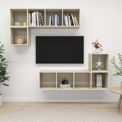  The Living Store Komplet TV omaric 4-delni sonoma hrast iverna plošča - Komplet TV Omaric, (21555985) Cene