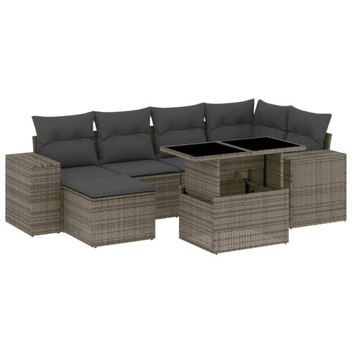 Maison Chic Seti vrtnega pohištva - Vrtna garnitura - Vrtni pohištvo set 7-delna z blazinami siv poli ratan, (21802822) Cene
