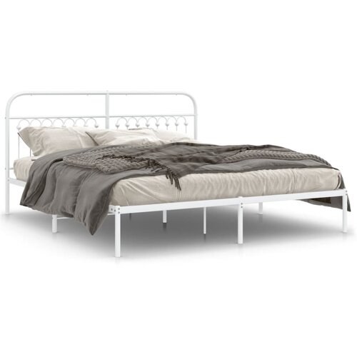 vidaXL Kovinski posteljni okvir z vzglavjem bel 183x213 cm Cene