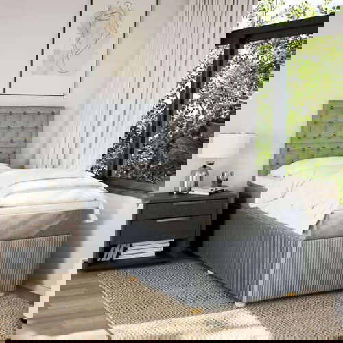 vidaXL Box spring postelja z vzmetnico svetlo siva 90x200 cm blago Cene