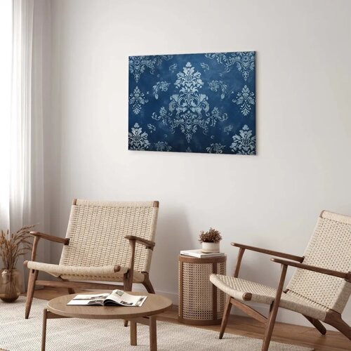  Slika - Retro Ornament Decorative Motif in Worn Blues 90x60 Premium Print Slike