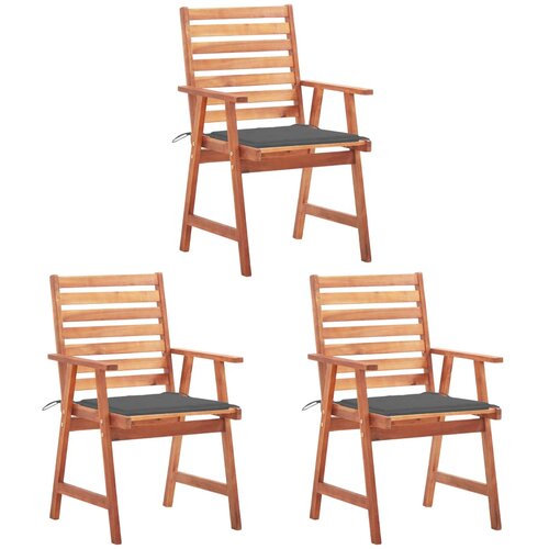 3 Vrtni jedilni stoli 3 kosi z blazinami trden akacijev les Slike