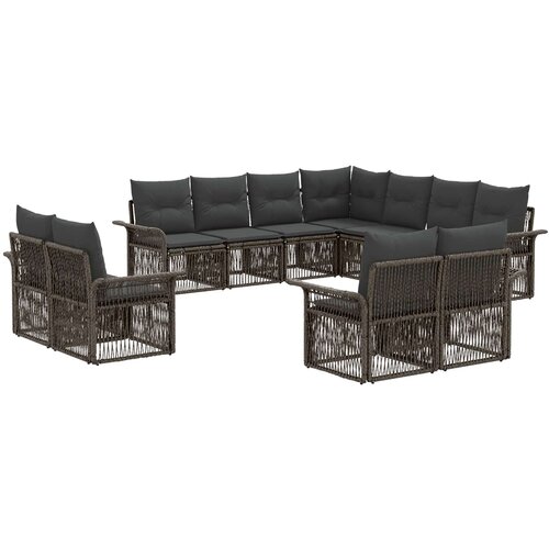 vidaXL Vrtna sedežna garnitura 11 pcs Siva in temno siva poli ratan, (5000271905) Cene