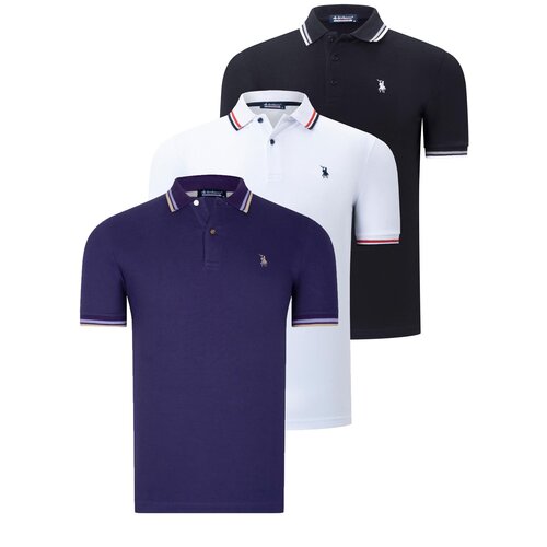 Dewberry TRIPLE SET T8594 MENS T-SHIRT-BLACK-WHITE-PURPLE Slike