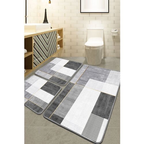  Pendor - Grey Grey Bathmat Set (3 Pieces) Cene