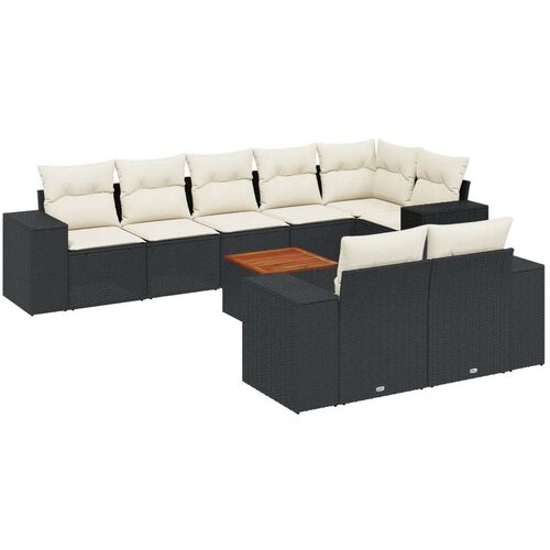  9-dijelni set vrtnih sofa s jastucima crni od poliratana Slike