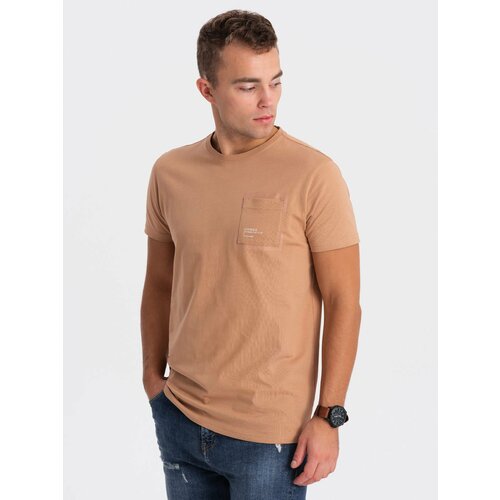 Ombre Men's cotton t-shirt with pocket - light brown Cene