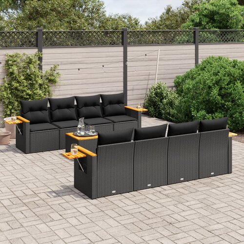  9-dijelni set vrtnih sofa s jastucima crni od poliratana Slike