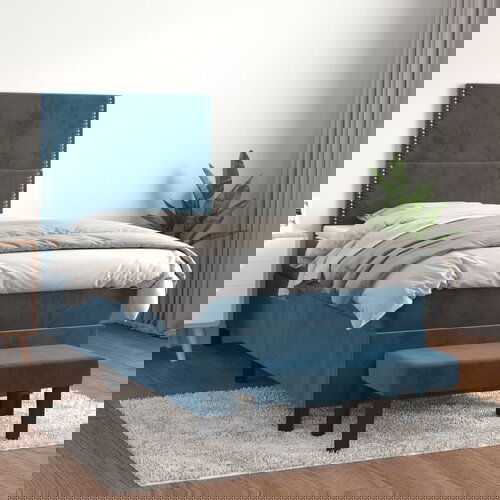 The Living Store Box spring postelja z vzmetnico temno moder 90x190 cm žamet - Box Spring Postelja, (21438441) Slike