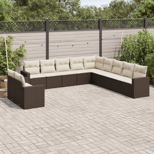 VidaXL 11-dijelni set vrtnih sofa od poliratana s jastucima smeđi Slike