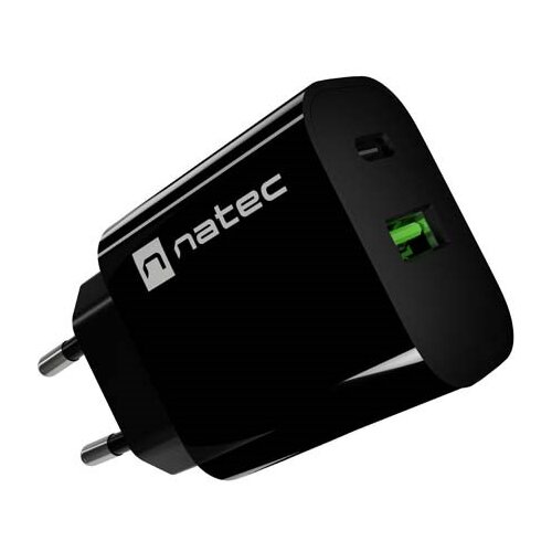 Natec WALL CHARGER RIBERA 1X USB-A + 1X USB-C 20W BLACK Slike