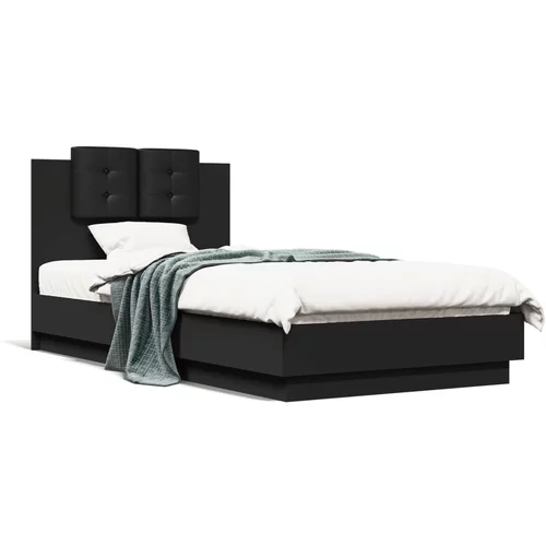  Okvir za krevet s uzglavljem i LED svjetlima crni 75x190 cm