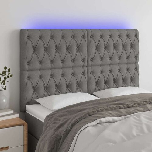 vidaXL LED posteljno vzglavje temno sivo 160x7x118/128 cm blago Cene