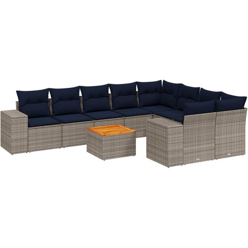vidaXL Vrtni set od 10 dijelova s jastucima sivi poliratan - Siva 2x corner + 2x sofa + table + 5x middle 1 Cene