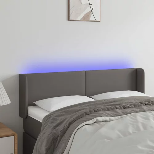 vidaXL LED posteljno vzglavje sivo 147x16x78/88 cm umetno usnje