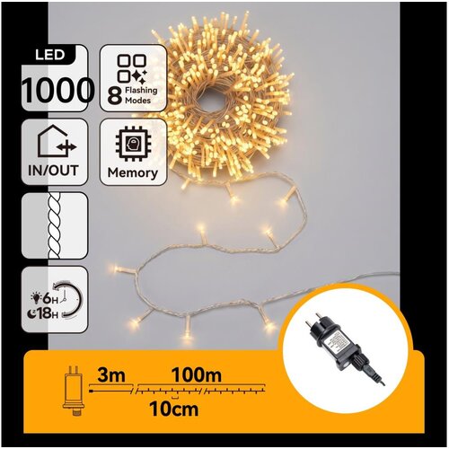 Aigostar LED spolja&amp;scaron;nji božićni lanac 1000xLED/8 funkcija 103m IP44 topla bela Slike