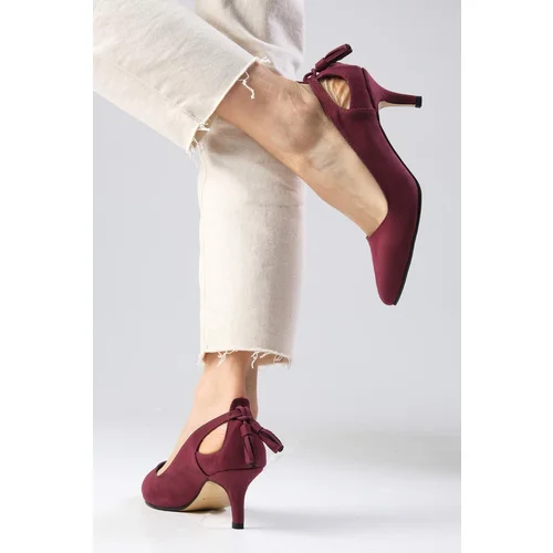 Mio Gusto Drop Burgundy Color Suede Women's Short Heeled Shoes