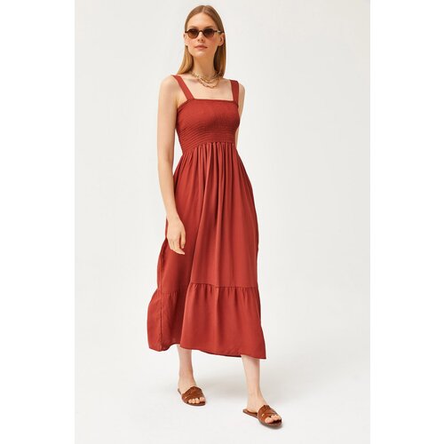 Olalook women's Brick Strap Midi Woven Viscose Dress Slike