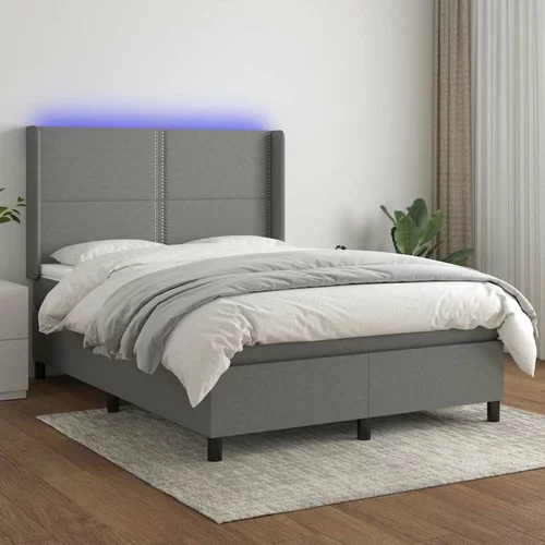  Box spring postelja z vzmetnico LED temno siva 140x200 cm blago, (20727266)