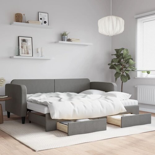 VidaXL Izvlečna dnevna postelja s predali temno siva 80x200 cm blago Slike
