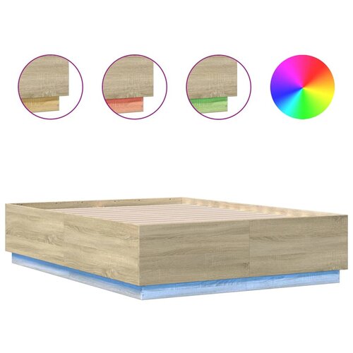  Okvir za krevet s LED svjetlima boja hrasta 135 x 190 cm drveni Slike
