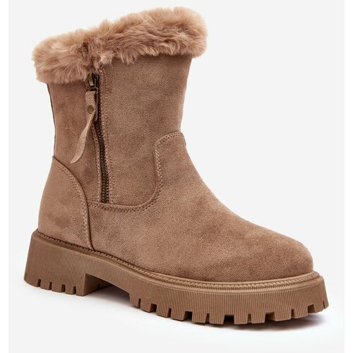 Kesi Women's suede ankle boots with fur, beige Extinguishing agents Cene